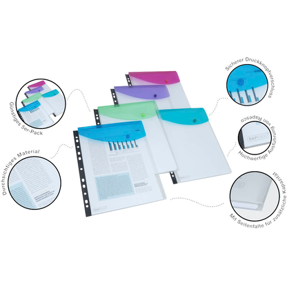 Artikelbild 3 für 5 RAPESCO® Dokumententaschen DIN A4 farbsortiert glatt, Artikelnummer 700672