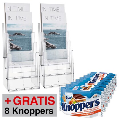 Artikelbild 5 für AKTION: 2 helit Tischprospekthalter transparent 1/3 DIN A4 4 Fächer + GRATIS Storck Knoppers 8 St., Artikelnummer 142978
