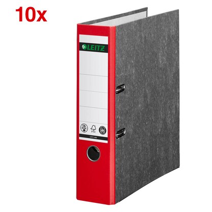 Artikelbild für AKTION: 10 LEITZ 1080 Ordner rot marmoriert Karton 8,0 cm DIN A4, Artikelnummer 653799