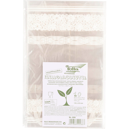Artikelbild 2 für folia Zellglas-Bodenbeutel L weißer Spitzendruck 14,5 x 23,5 cm 10 St., Artikelnummer 962443
