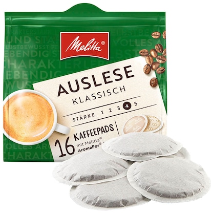 Artikelbild für Melitta Café Auslese Kaffeepads, Arabica- und Robustabohnen kräftig, 16 Pads, Artikelnummer 523670