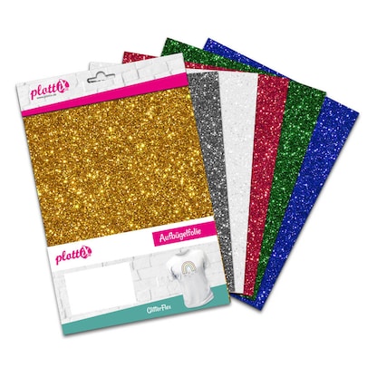 Artikelbild für plottiX GlitterFlex Aufbügelfolie farbsortiert Effekt-Folie 20,0 x 30,0 cm, 6 St., Artikelnummer 265514