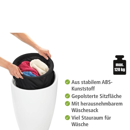 Artikelbild 3 für WENKO Badhocker mit Wäschesammler Candy 24228100 weiß matt, Artikelnummer 531263