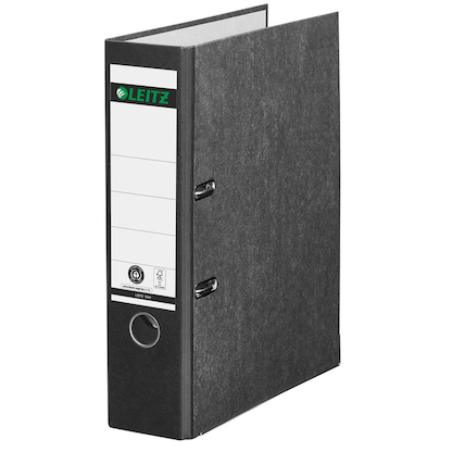 Artikelbild für AKTION: LEITZ 1080 Ordner schwarz marmoriert Karton 8,0 cm DIN A4 mit Prämie nach Registrierung, Artikelnummer 652354