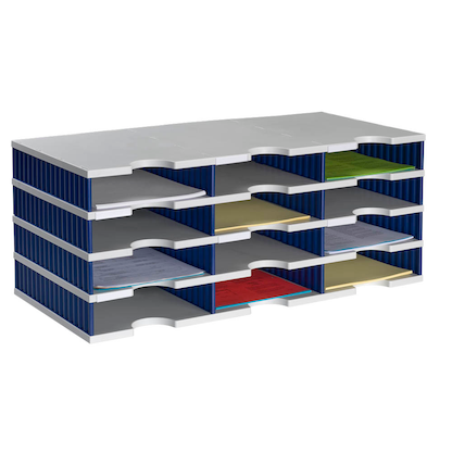 Artikelbild für styro Sortierstation Styrodoc grau/blau mit 12 Fächer, Artikelnummer 435867