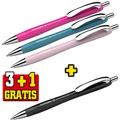 Artikelbild 19 für 3 + 1 GRATIS: Schneider Kugelschreiber Slider Rave XB farbsortiert, Schreibfarbe: blau, 3 St. + GRATIS 1 Slider Rave XB schwarz, Artikelnummer 266177