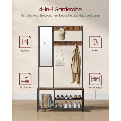 Artikelbild 8 für VASAGLE Garderobenbank mit Haken und Schuhrost HSR050B01V1 braun, schwarz Metall 98,0 cm, Artikelnummer 438293