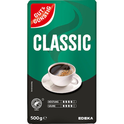 Artikelbild für GUT&GÜNSTIG CLASSIC Kaffee, gemahlen, Arabica- und Robustabohnen kräftig, 500,0 g, Artikelnummer 707788