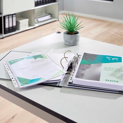 Artikelbild 5 für AKTION: 5 LEITZ Prospekthüllen DIN A4 transparent genarbt 0,17 mm mit Prämie nach Registrierung, Artikelnummer 393157