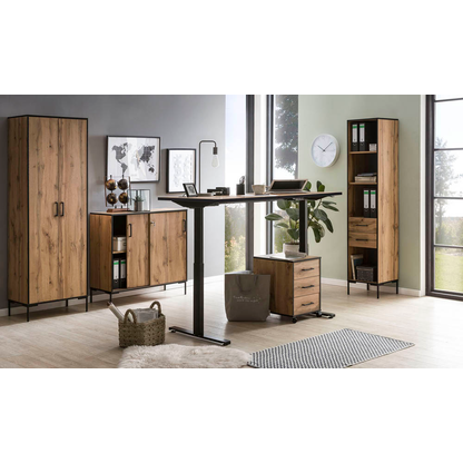 Artikelbild 7 für MÖBELPARTNER 2000 elektrisch höhenverstellbarer Schreibtisch landhaus-eiche rechteckig, T-Fuß-Gestell schwarz 160,0 x 75,0 cm, Artikelnummer 183923