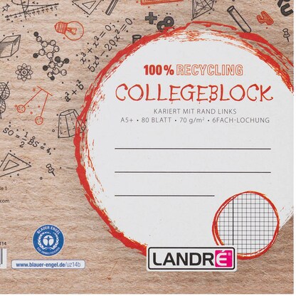 Artikelbild 2 für LANDRÉ® Collegeblock Recycling Kleinformat kariert DIN A5 Innenrand, 1 St., Artikelnummer 703452