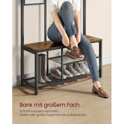 Artikelbild 9 für VASAGLE Garderobenbank mit Haken und Schuhrost HSR050B01V1 braun, schwarz Metall 98,0 cm, Artikelnummer 438293