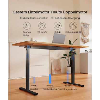 Artikelbild 10 für FlexiSpot E1 Pro elektrisch höhenverstellbares Schreibtischgestell schwarz ohne Tischplatte, T-Fuß-Gestell schwarz 111,6 - 148,6 x 68,0 cm, Artikelnummer 656676