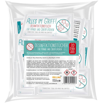 Artikelbild 4 für HELLMA Desinfektionstücher Alles im Griff 1-lagig weiß, 70 Tücher, Artikelnummer 256133