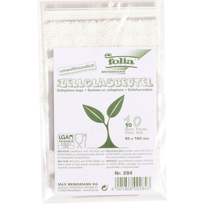 Artikelbild 2 für folia Zellglas-Bodenbeutel S weißer Spitzendruck 9,5 x 16,0 cm 10 St., Artikelnummer 962452