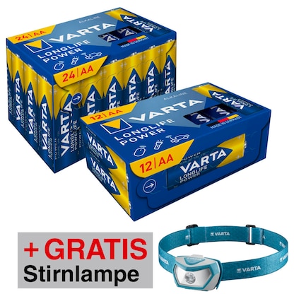 Artikelbild für AKTION: 36 VARTA Batterien LONGLIFE Power Cube Mignon AA 1,5 V + GRATIS VARTA Stirnlampe Outdoor H10 Pro, Artikelnummer 675498