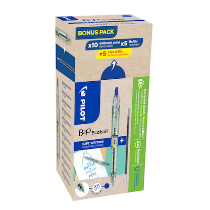 Artikelbild 2 für AKTION: PILOT Kugelschreiber B2P „Bottle 2 Pen“ ECOBALL XB transparent/blau, Schreibfarbe: blau, 10 St. + GRATIS 5 Kugelschreiberminen, Artikelnummer 458907