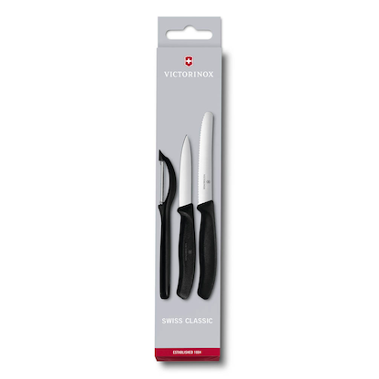 Artikelbild für VICTORINOX Küchenmesser + Sparschäler Swiss Classic silber, schwarz glatt, 1 Set, Artikelnummer 508337