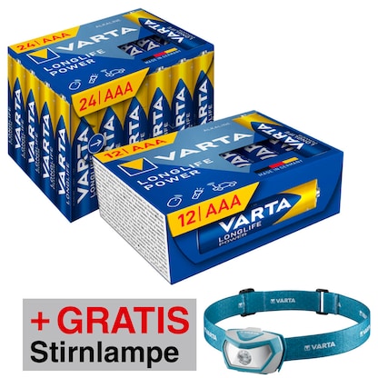 Artikelbild für AKTION: 36 VARTA Batterien LONGLIFE Power Cube Micro AAA 1,5 V + GRATIS VARTA Stirnlampe Outdoor H10 Pro, Artikelnummer 675514