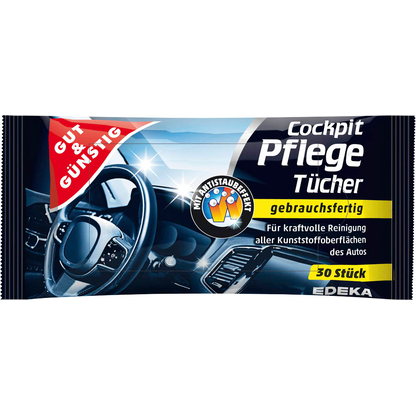 Artikelbild für GUT&GÜNSTIG feuchte Reinigungstücher Cockpit 1-lagig weiß, 30 Tücher, Artikelnummer 987691