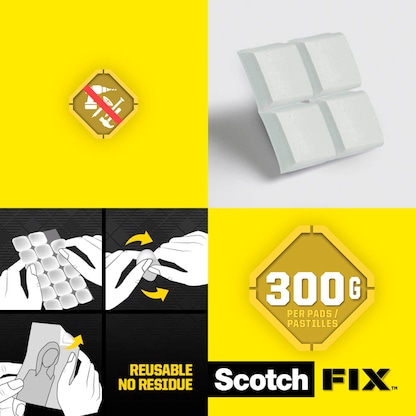 Artikelbild 3 für Scotch FIX™ REMOVABLE PADS doppelseitige Klebepads für max. 300,0 g 11,0 x 15,0 mm, 36 St., Artikelnummer 571139