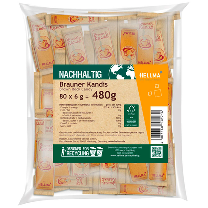 Artikelbild für HELLMA Brauner Kandis Zuckersticks, 80x 6,0 g, Artikelnummer 106019