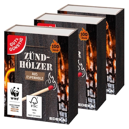 Artikelbild für GUT&GÜNSTIG Streichhölzer TM-55 braun, 3x 100 St., Artikelnummer 422046