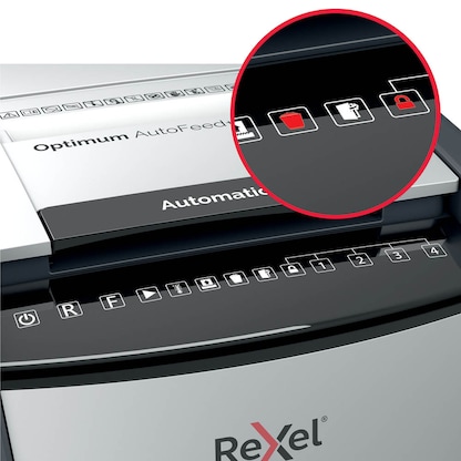 Artikelbild 7 für AKTION: Rexel Optimum AutoFeed+150X Aktenvernichter mit Partikelschnitt P-4, 4 x 28 mm, bis 150 Blatt, schwarz mit 40 Euro CashBack, Artikelnummer 267514