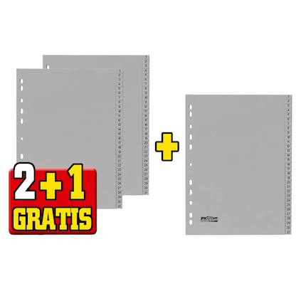 Artikelbild für 2 + 1 GRATIS: office discount Ordnerregister DIN A4 Vollformat 1-31 grau 31-teilig, 2 Satz + GRATIS 1 Satz, Artikelnummer 715375
