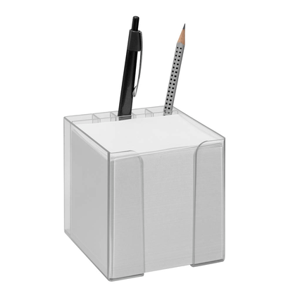 Artikelbild für Zettelbox mit Stiftehalter transparent inkl. 850 Notizzettel weiß, Artikelnummer 332080