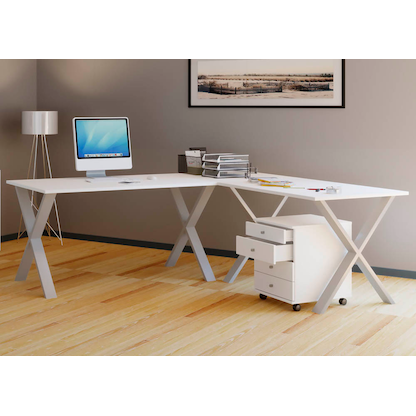 Artikelbild 5 für VCM my office Lona Schreibtisch weiß rechteckig, X-Fuß-Gestell silber 110,0 x 50,0 cm, Artikelnummer 905481