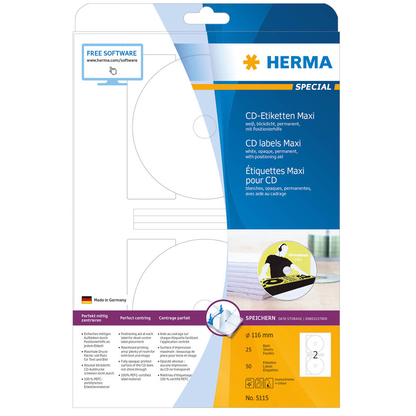 Artikelbild 4 für 50 HERMA CD-Etiketten 5115 weiß, Artikelnummer 244467