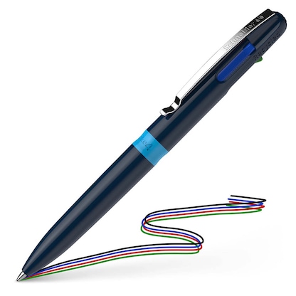 Artikelbild für Schneider 4-Farben-Kugelschreiber Take 4 dunkelblau, Schreibfarbe: schwarz, rot, blau, grün, 1 St., Artikelnummer 405627