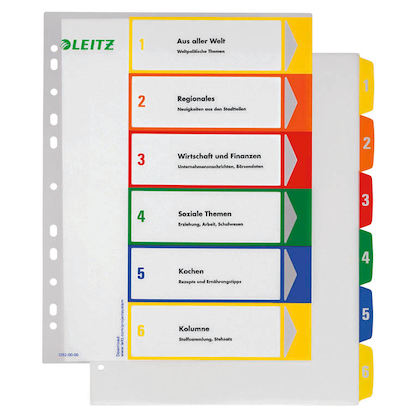 Artikelbild 14 für AKTION: LEITZ Ordnerregister 1292 DIN A4 Vollformat, Überbreite 1-6 farbig 6-teilig, 1 Satz mit Prämie nach Registrierung, Artikelnummer 614479
