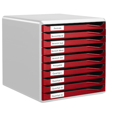 Artikelbild für AKTION: LEITZ Schubladenbox Formular-Set bordeaux 52810028, DIN A4 mit 10 Schubladen mit Prämie nach Registrierung, Artikelnummer 331967
