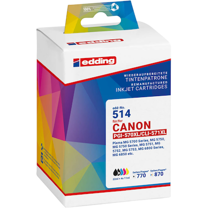 Artikelbild 2 für edding EDD-514 schwarz, cyan, magenta, gelb Druckerpatronen kompatibel zu Canon PGI-570XL/CLI-571XL BK/C/M/Y, 5er-Set, Artikelnummer 295061