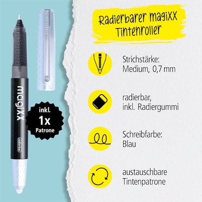 Artikelbild 3 für ONLINE® MagiXX Tintenroller schwarz/silber 0,7 mm, Schreibfarbe: blau, 1 St., Artikelnummer 238186