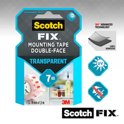 Artikelbild 4 für Scotch FIX™ TRANSPARENT doppelseitiges Klebeband 19,0 x 5,0 m, 1 Rolle, Artikelnummer 570859