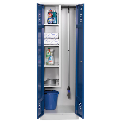 Artikelbild für Gürkan Putzmittelschrank 104432 lichtgrau, enzianblau 60,0 x 50,0 x 180,0 cm, aufgebaut, Artikelnummer 741744