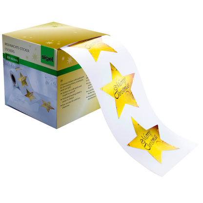 Artikelbild für SIGEL Aufkleber Christmas Stars CS112 Sterne, gold 47,0 x 47,0 mm, 200 Etiketten, Artikelnummer 847285