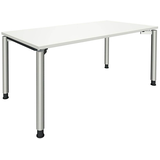 Artikelbild 1 für fm Sidney höhenverstellbarer Schreibtisch weiß rechteckig, 4-Fuß-Gestell Rundrohr silber 160,0 x 80,0 cm, Artikelnummer 135844