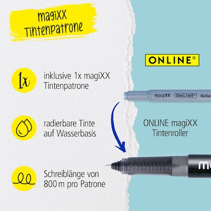 Artikelbild 7 für ONLINE® MagiXX Tintenroller schwarz/silber 0,7 mm, Schreibfarbe: blau, 1 St., Artikelnummer 238186