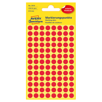 Artikelbild für AVERY Zweckform Klebepunkte 3010 rot Ø 8,0 mm, 416 St., Artikelnummer 712042