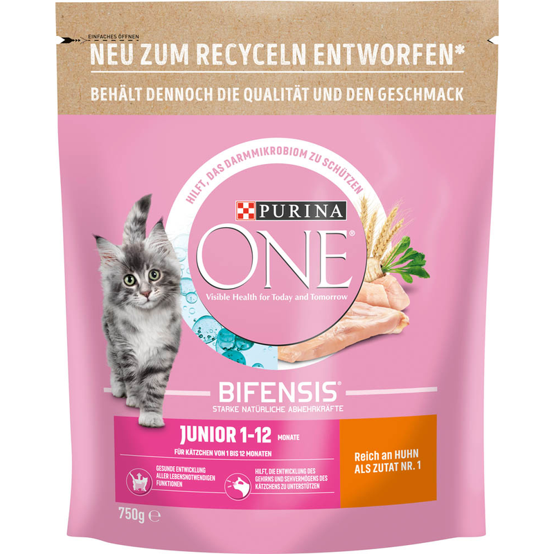 PURINA ONE Katzen-Trockenfutter Junior reich an Huhn und Vollkorn-Getreide  750,0 g | office discount