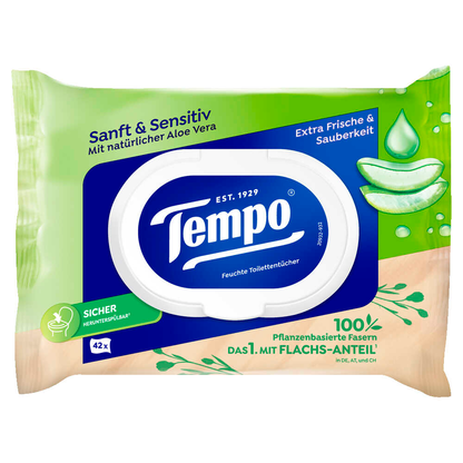 Artikelbild 24 für Tempo Feuchtes Toilettenpapier Sanft & Sensitiv 1-lagig, 42 Tücher, Artikelnummer 396729