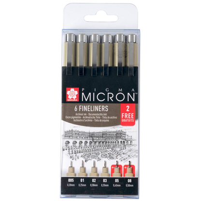 Artikelbild 13 für 4 + 2 GRATIS: Sakura Pigma Micron Fineliner schwarz 0,2 + 0,25 + 0,3 + 0,35 + 0,45 + 0,5 mm, 4 St. + GRATIS 2 St., Artikelnummer 711596
