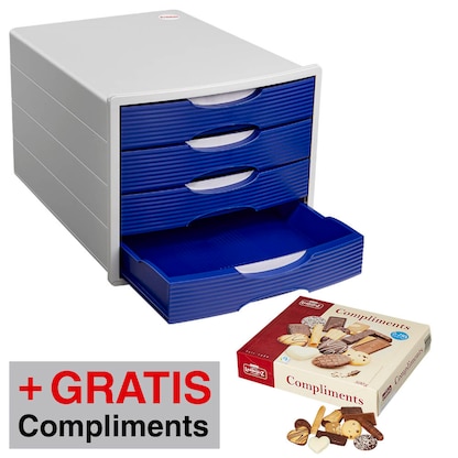 Artikelbild 8 für AKTION: office discount Schubladenbox blau, DIN A4 mit 4 Schubladen + GRATIS Lambertz Compliments Gebäck 500,0 g, Artikelnummer 955643