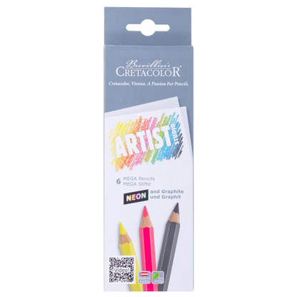 Artikelbild 2 für Brevillier's CRETACOLOR Artist Studio MEGA Neon + Graphit Buntstifte farbsortiert, 6 St., Artikelnummer 883525