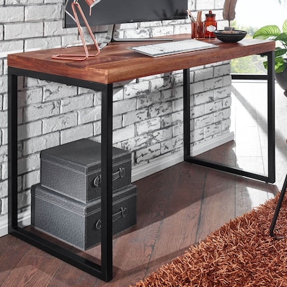 Artikelbild 6 für WOHNLING Schreibtisch sheesham rechteckig, U-Fuß-Gestell schwarz 117,0 x 59,0 cm, Artikelnummer 910483