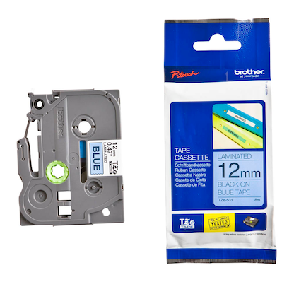 Artikelbild für brother Schriftband TZe-531 TZE531, 12 mm schwarz auf blau, Artikelnummer 653402
